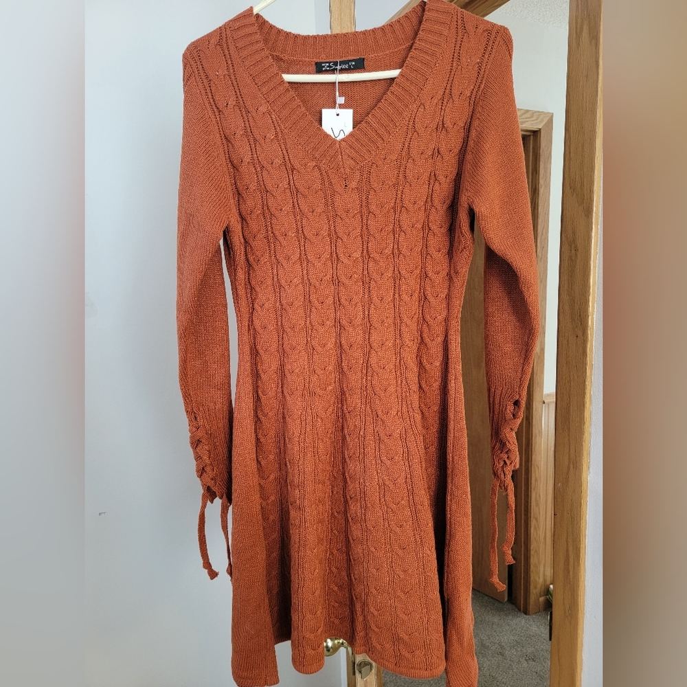 NWT Orange Cable Knit Sweater Dress Size L
